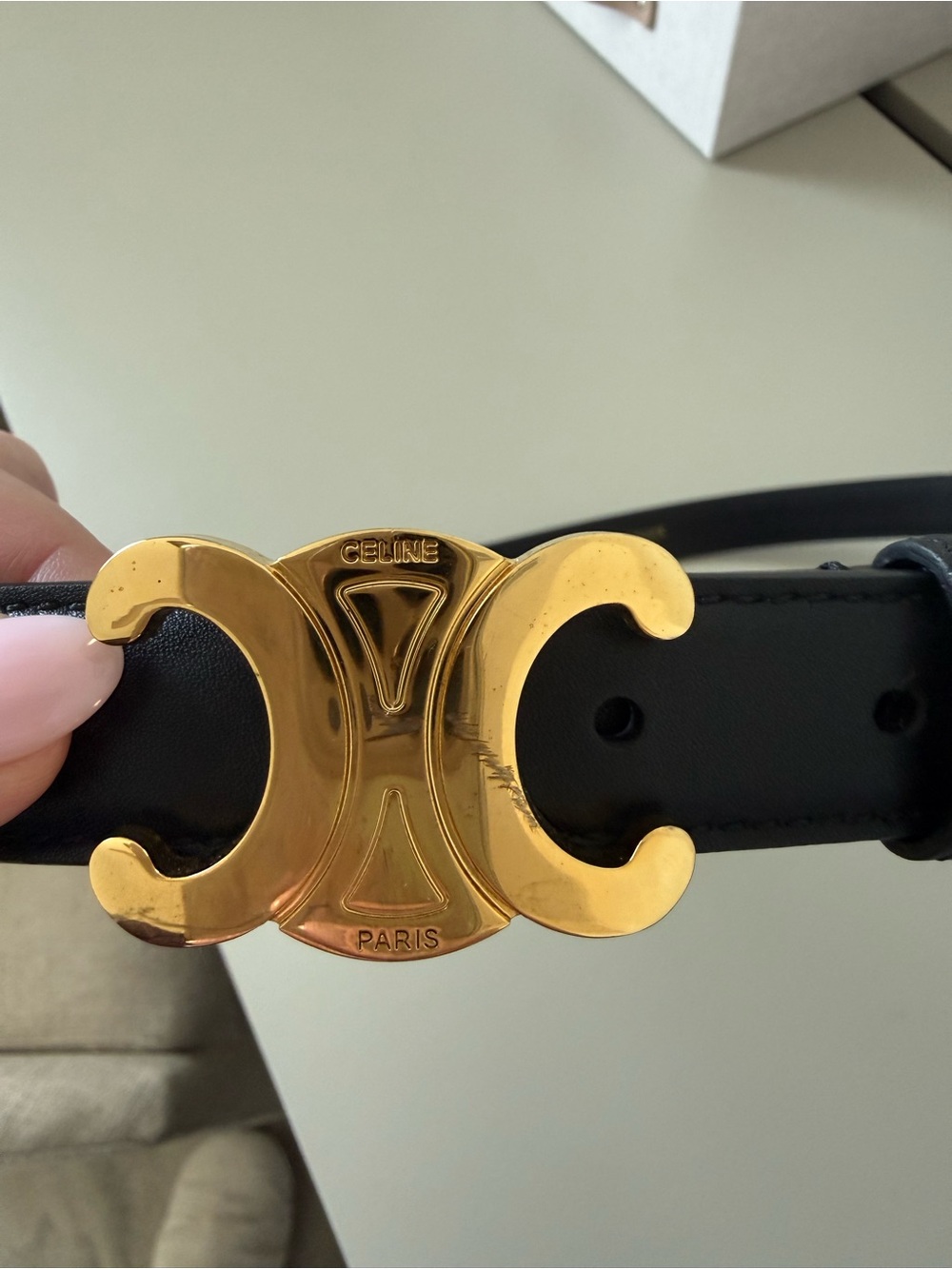 Celine Black Leather Belt with Gold Triomphe Buckle - Picture 4 of 7